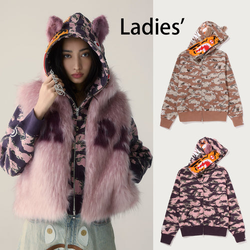 A BATHING APE Ladies' TIGER CAMO TIGER SHARK FULL ZIP HOODIE