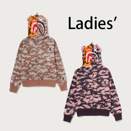 A BATHING APE Ladies' TIGER CAMO TIGER SHARK FULL ZIP HOODIE