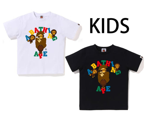 A BATHING APE BAPE KIDS MULTI COLOR TEXT COLLEGE MILO TEE