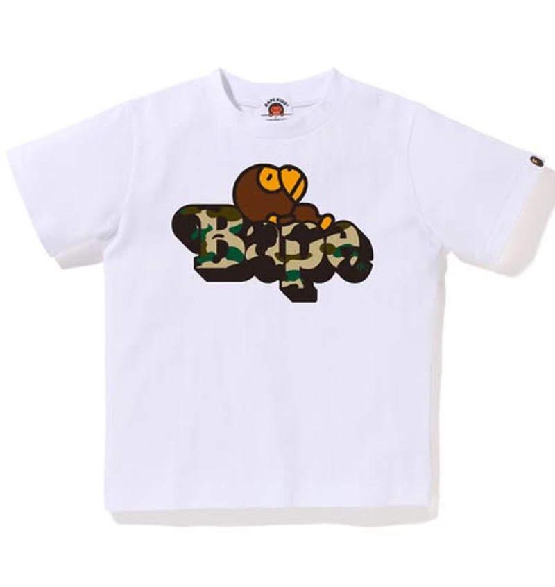 A BATHING APE BAPE KIDS 1ST CAMO MILO ON BAPE TEE