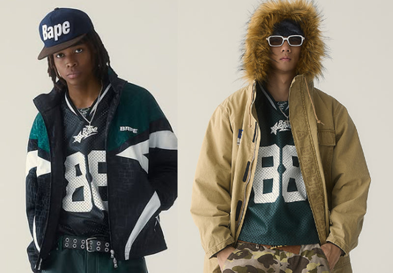 A BATHING APE PU LEATHER CROPPED FIT FOOTBALL JERSEY