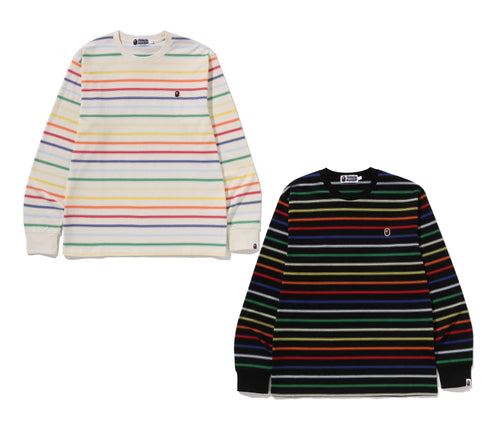 A BATHING APE GRADIENT RAINBOW STRIPE ONE POINT REGULAR FIT L/S TEE - happyjagabee store