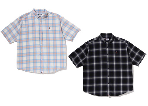 A BATHING APE ONE POINT OMBRE CHECK LIGHT FLANNEL SS SHIRT