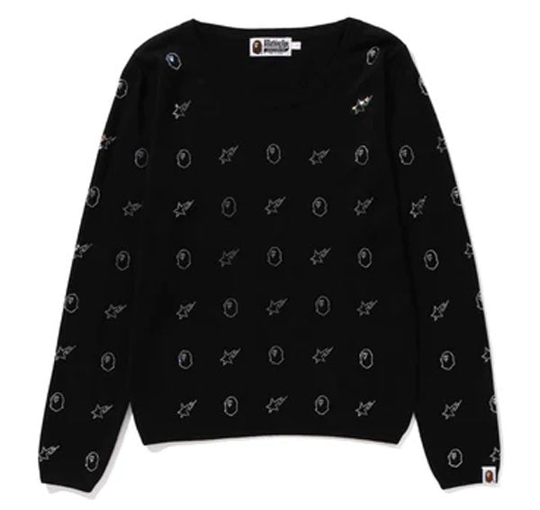 A BATHING APE Ladies' CRYSTAL STONE BAPE KNIT SWEATER