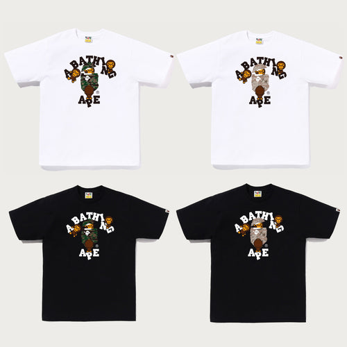 A BATHING APE TIGER CAMO COLLEGE MILO TEE