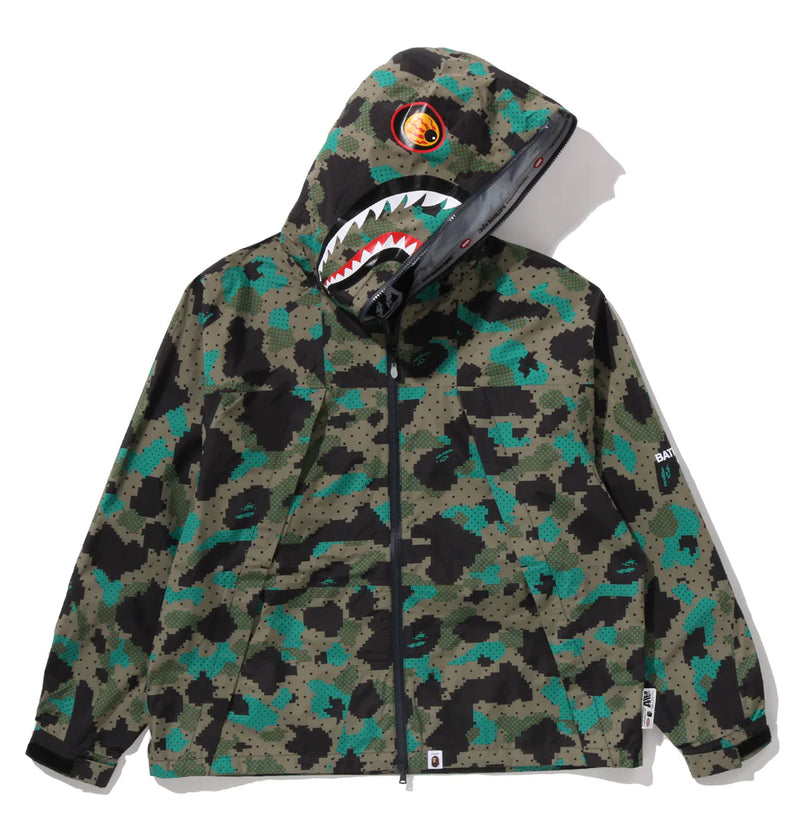 A BATHING APE BAPE BY KAZUKI KURAISHI CAMO SHARK PACKABLE SNOWBOARD JACKET