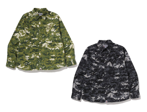 A BATHING APE MULTI PIXEL CAMO MILITARY SHIRT