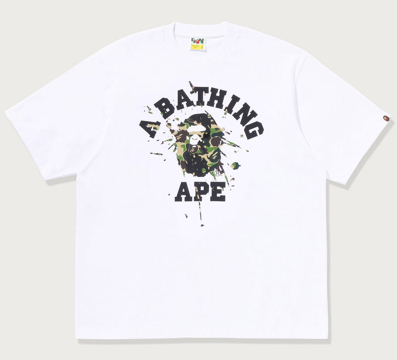 A BATHING APE ABC CAMO SPLASH COLLEGE RELAXED FIT TEE