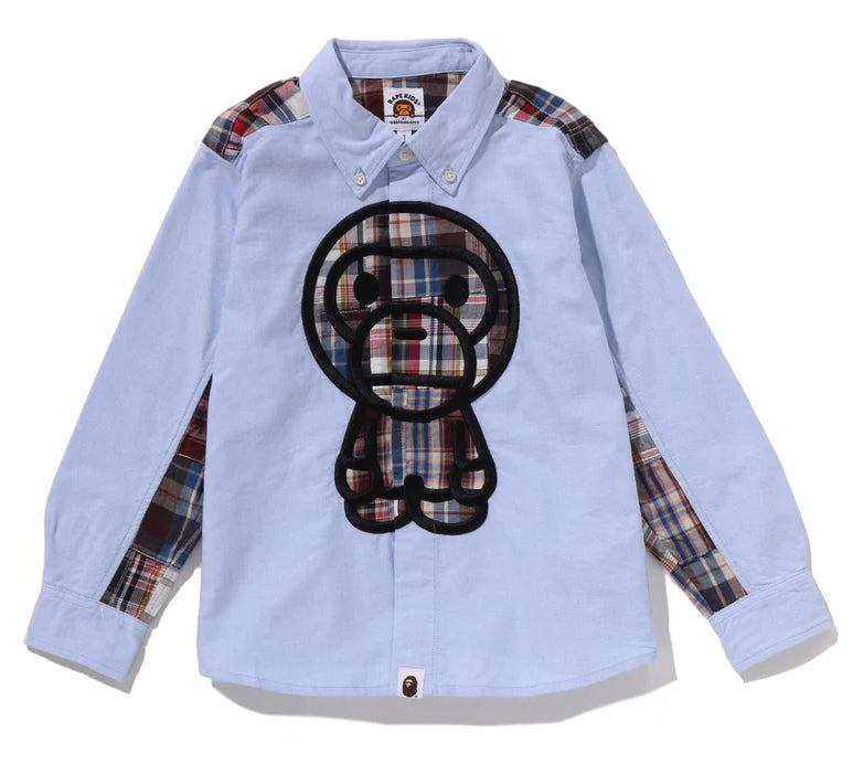 A BATHING APE BAPE KIDS BABY MILO PATCH OXFORD BD SHIRT