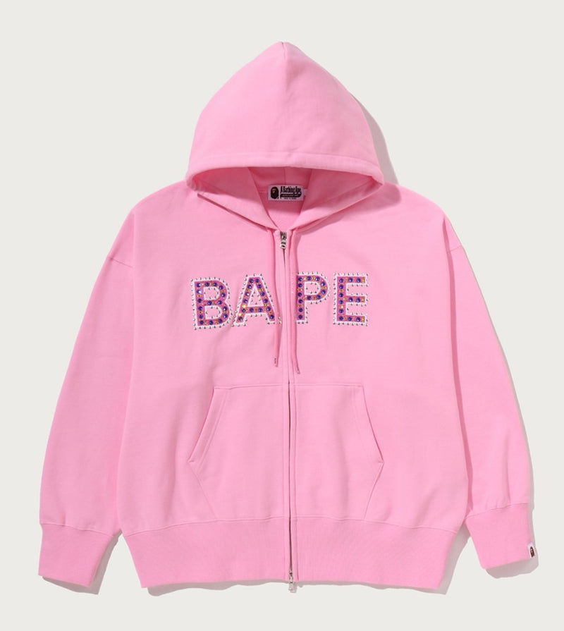 A BATHING APE Ladies' BAPE LOGO CRYSTAL STONES OVERSIZED ZIP HOODIE