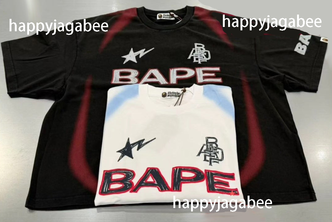 A BATHING APE HEVY WASH HAND DRAW FOOTBALL MULTI LOGO RELAXED FIT
