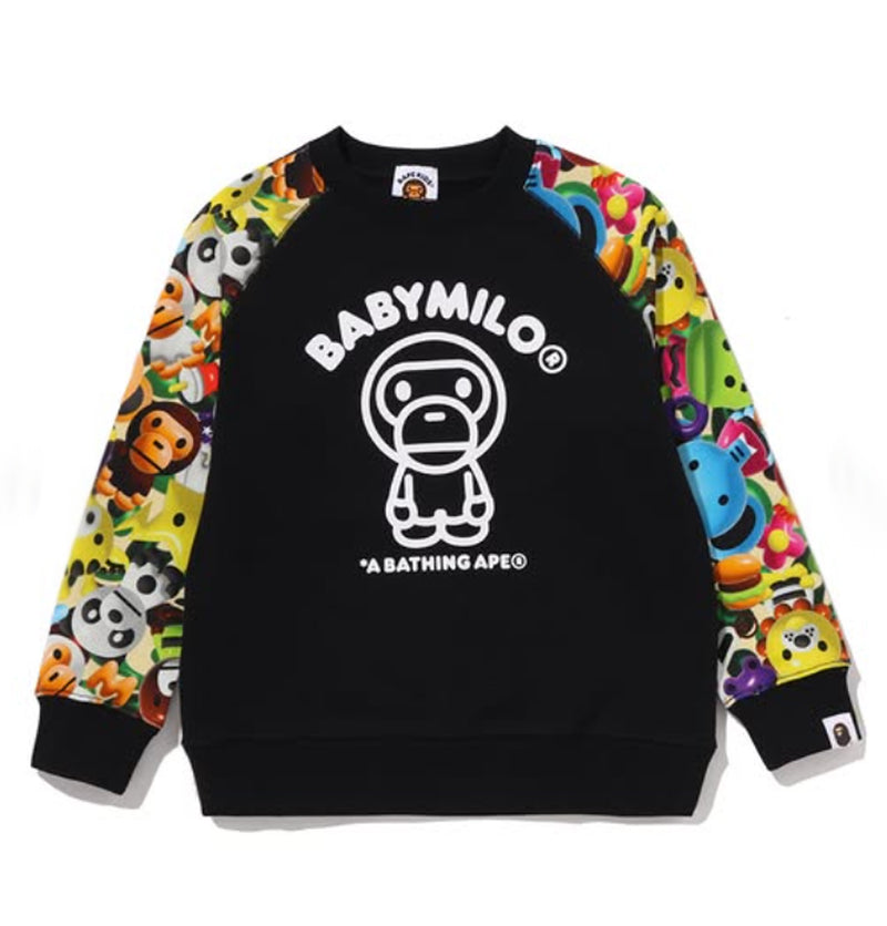 A BATHING APE BAPE KIDS 3D MILO ALL FRIENDS CREWNECK SWEAT SHIRT