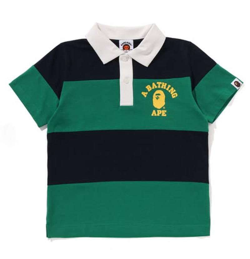 A BATHING APE BAPE KIDS COLLEGE PANEL STRIPE POLO SHIRT