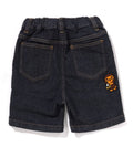 A BATHING APE BAPE KIDS MILO FACE 10 OZ STRETCH DENIM SHORTS