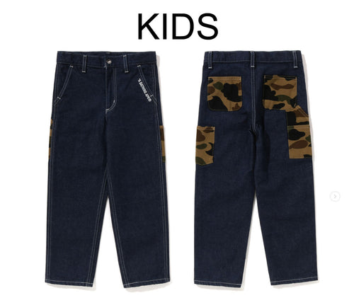 A BATHING APE BAPE KIDS 1ST CAMO POCKET PAINTER DENIM PANTS