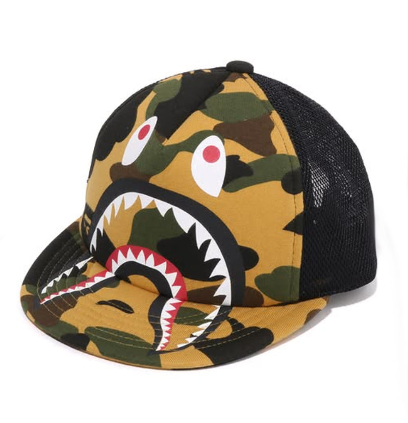 A BATHING APE BAPE KIDS 1ST CAMO SHARK MESH CAP
