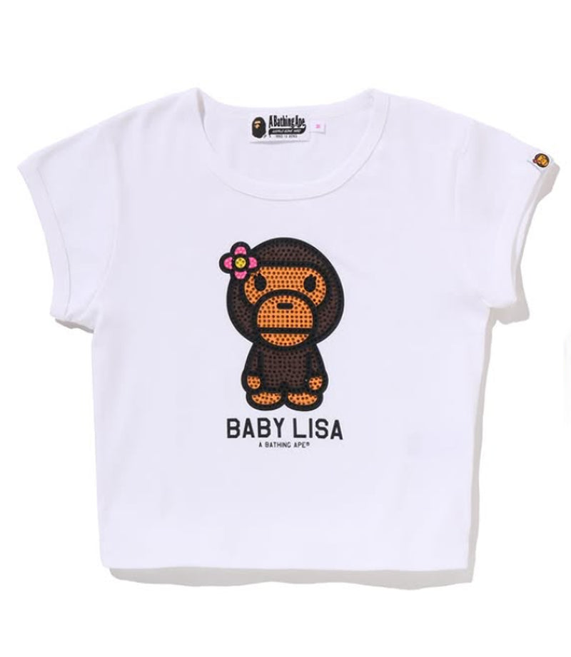 A BATHING APE Ladies' BABY LISA CRYSTAL STONE CROPPED TEE