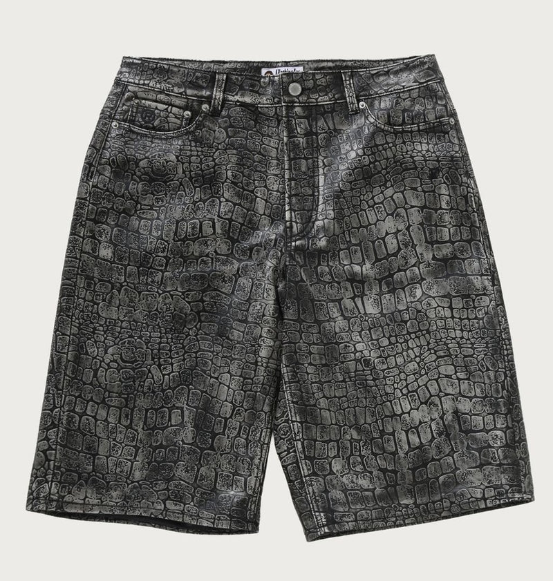 A BATHING APE CROC PATTERN LEATHER KNEE LENGTH PANTS