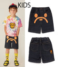 A BATHING APE BAPE KIDS MILO FACE 10 OZ STRETCH DENIM SHORTS