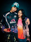 A BATHING APE FLAME PATTERN MULTI LOGO RELAXED FIT FOOTBALL JERSEY