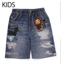 A BATHING APE BAPE KIDS BAPE DENIM PRINT SWEAT SHORTS