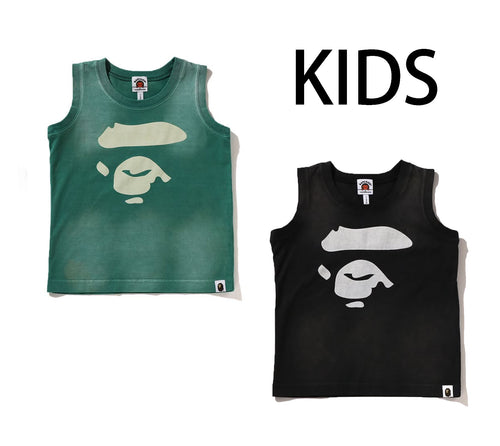 A BATHING APE BAPE KIDS APE FACE WASHED FLEECE TANK TOP - happyjagabee store