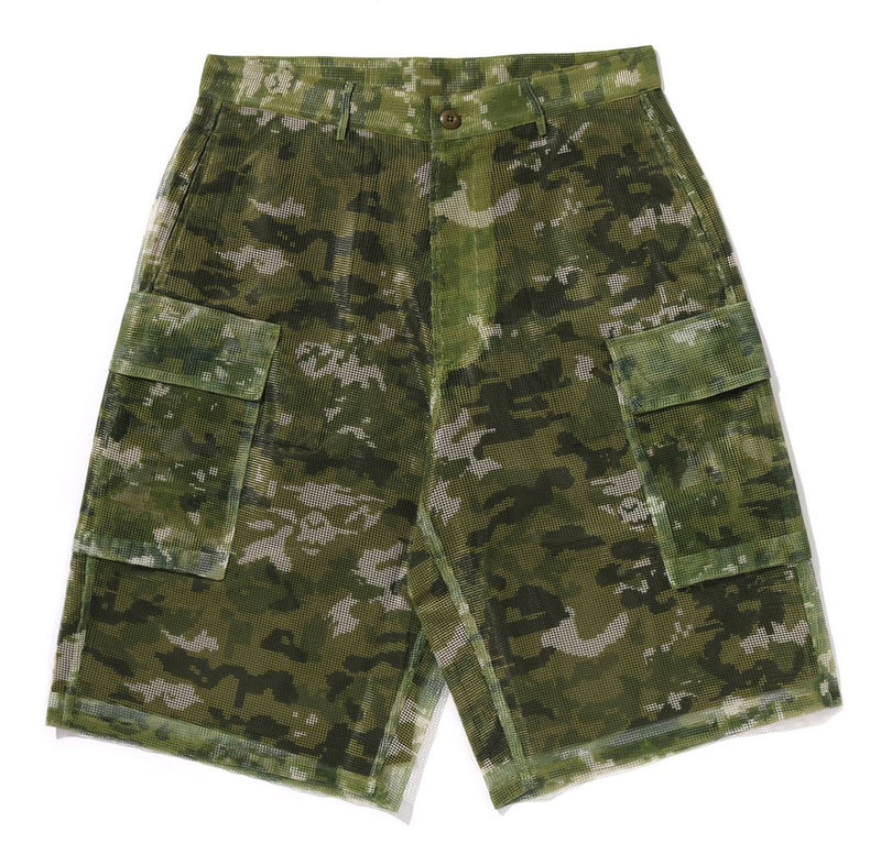 A BATHING APE MULTI PIXEL CAMO CARGO RELAXED FIT SHORTS