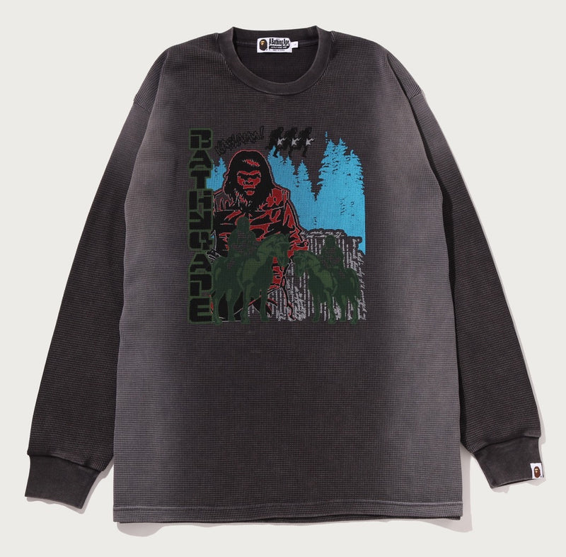 A BATHING APE HEAVY WASHED BAPE MILITARY GRAPHIC RELAXED FIT L/S TEE