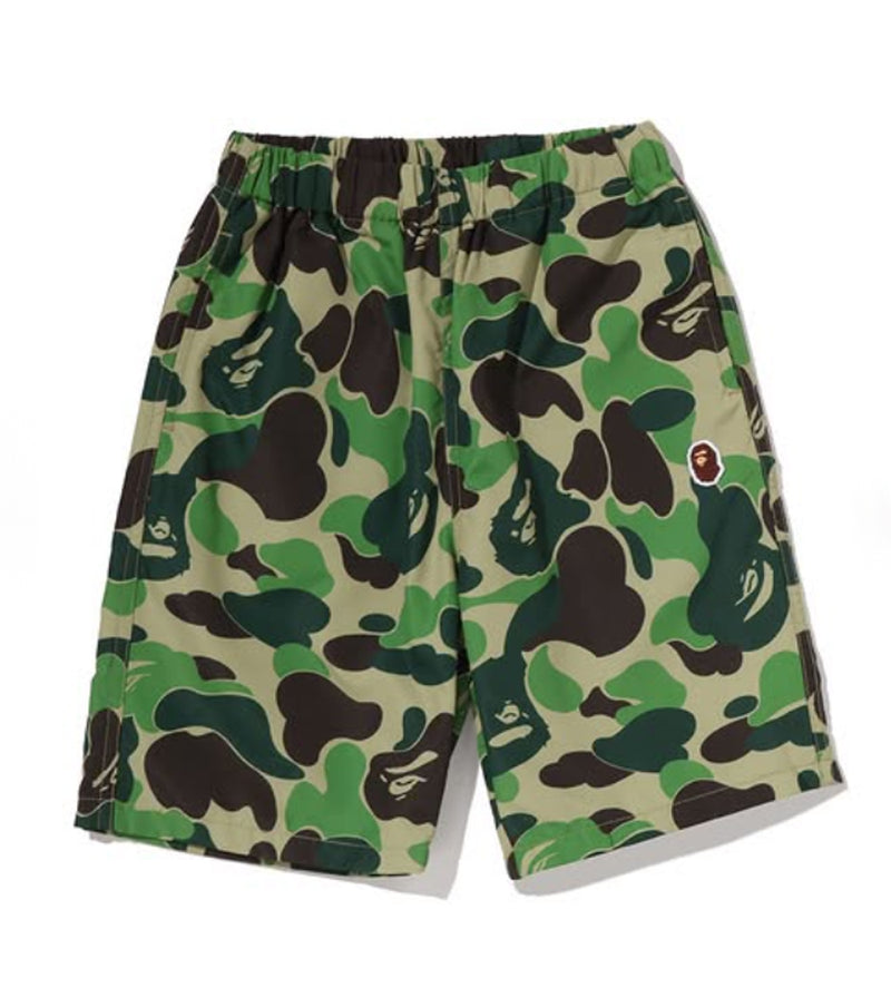 A BATHING APE BAPE KIDS ABC CAMO APE HEAD ONE POINT BEACH SHORTS