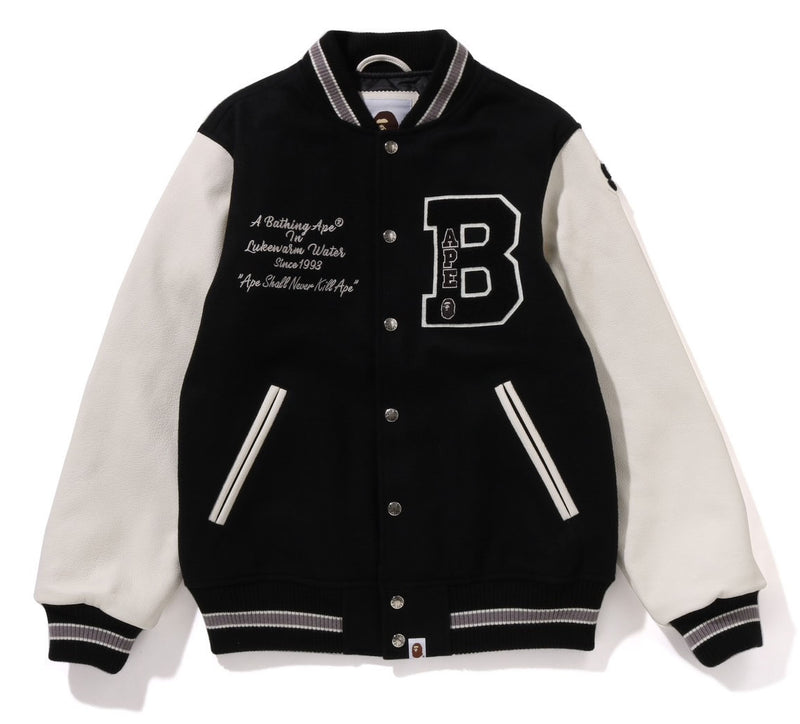 A BATHING APE EMBROIDERY VARSITY JACKET