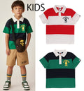 A BATHING APE BAPE KIDS COLLEGE PANEL STRIPE POLO SHIRT