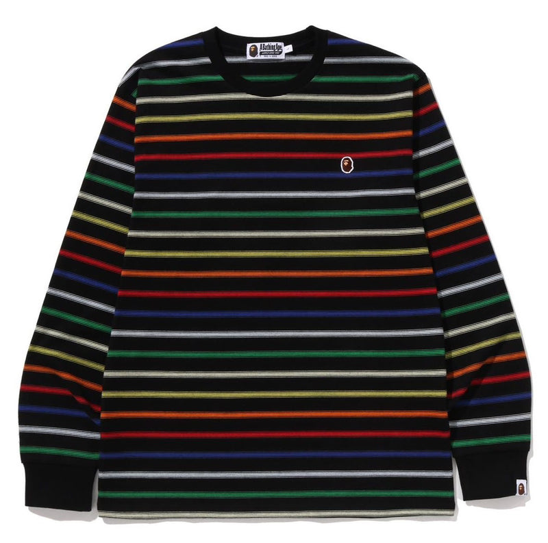 A BATHING APE GRADIENT RAINBOW STRIPE ONE POINT REGULAR FIT L/S TEE - happyjagabee store