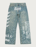 A BATHING APE MULTI LOGO DENIM FLARED PANTS