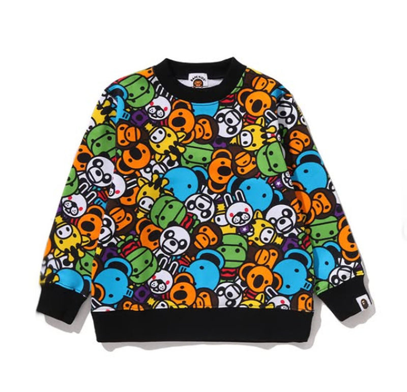 A BATHING APE BAPE KIDS MILO ALL FRIENDS CREWNECK SWEAT SHIRT - happyjagabee store