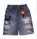 A BATHING APE BAPE KIDS BAPE DENIM PRINT SWEAT SHORTS