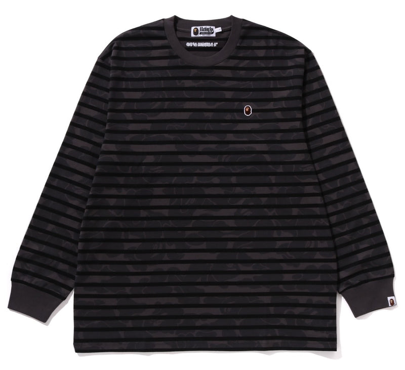 A BATHING APE SOLID CAMO ONE POINT RELAXED FIT STRIPE L/S TEE