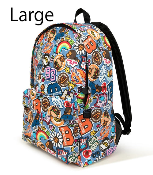 A BATHING APE BABY MILO STORE BADGE PATTERN LARGE BACKPACK