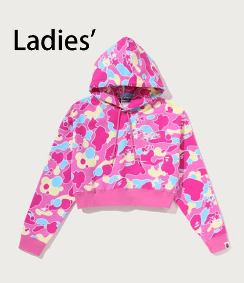 A BATHING APE Ladies' STA CAMO BAPE STA LOGO CROPPED PULLOVERP HOODIE