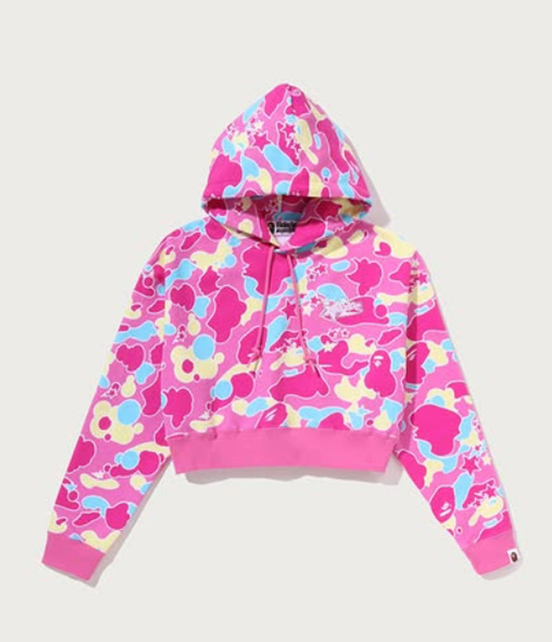 A BATHING APE Ladies' STA CAMO BAPE STA LOGO CROPPED PULLOVERP HOODIE