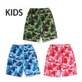 A BATHING APE BAPE KIDS ABC CAMO APE HEAD ONE POINT BEACH SHORTS