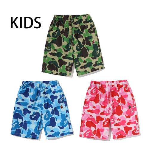 A BATHING APE BAPE KIDS ABC CAMO APE HEAD ONE POINT BEACH SHORTS