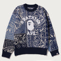 A BATHING APE PAISLEY PATTERN COLLEGE KNIT CREWNECK SWEATSHIRT