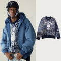 A BATHING APE PAISLEY PATTERN COLLEGE KNIT CREWNECK SWEATSHIRT