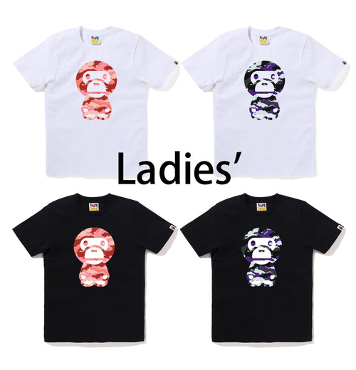 A BATHING APE Ladies' GLITCH WOODLAND CAMO BIG BABY MILO TEE
