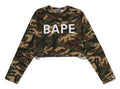 A BATHING APE Ladies' GLITCH WOODLAND CAMO BAPE CROPPED L/S TEE