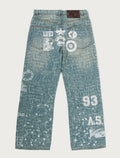 A BATHING APE MULTI LOGO DENIM FLARED PANTS