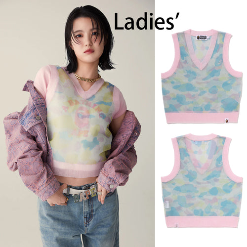 A BATHING APE Ladies' NEW MULTI CAMO METALLIC CROPPED KNIT VEST