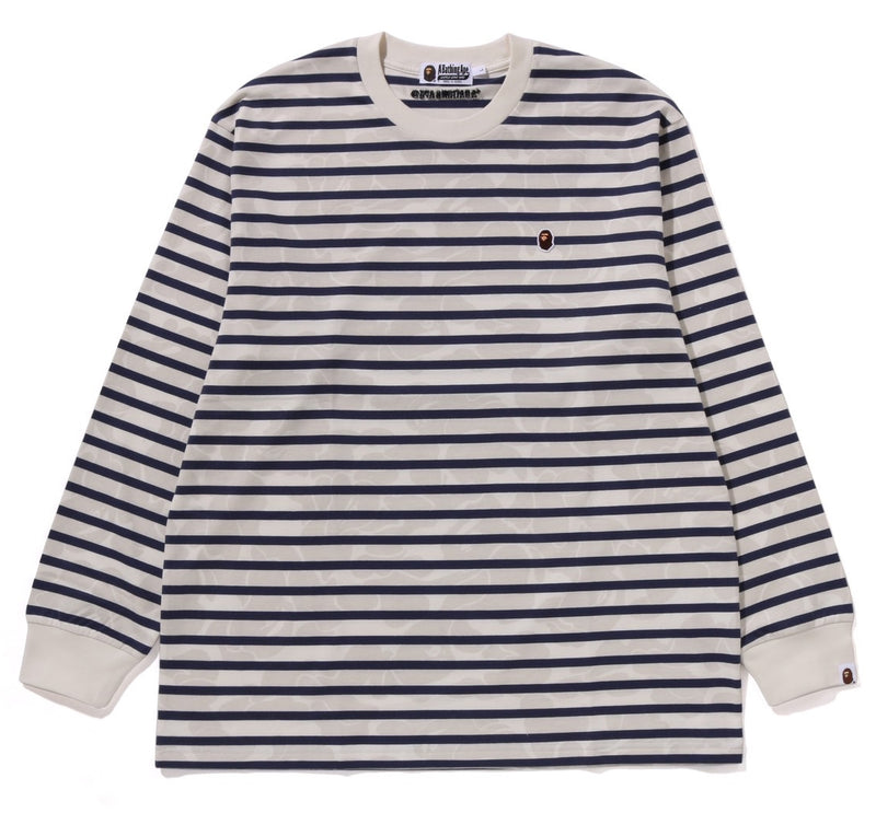 A BATHING APE SOLID CAMO ONE POINT RELAXED FIT STRIPE L/S TEE