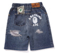 A BATHING APE BAPE KIDS BAPE DENIM PRINT SWEAT SHORTS