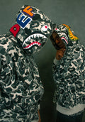 A BATHING APE DEF JAM CAMO SHARK RELAXED FIT FULL ZIP HOODIE